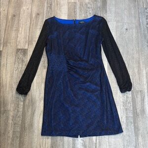 White House Black Market Blue Sheath Dress with Bishop Sleeves